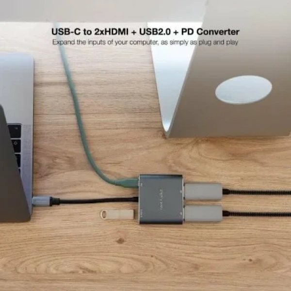 Conversor Nanocable 10.16.4305/ USB Tipo-C Macho / 2x HDMI Hembra - USB Tipo-C PD Hembra - USB Hembra/ 15cm/ Gris - Imagen 3