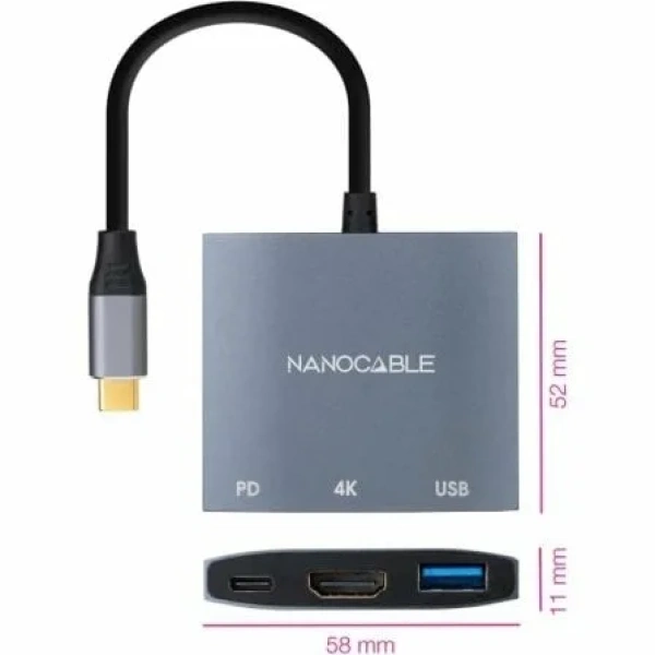 Conversor Nanocable 10.16.4306 USB Tipo-C/ HDMI 4K Hembra - USB Hembra - USB Tipo-C PD/ 15cm/ Gris - Imagen 2