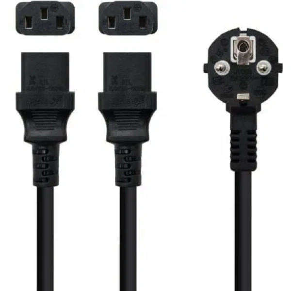 Cable Alimentación Nanocable 10.22.0100-L300/ Schuko Macho - 2 x C13 Hembra/ 3m/ Negro - Imagen 2