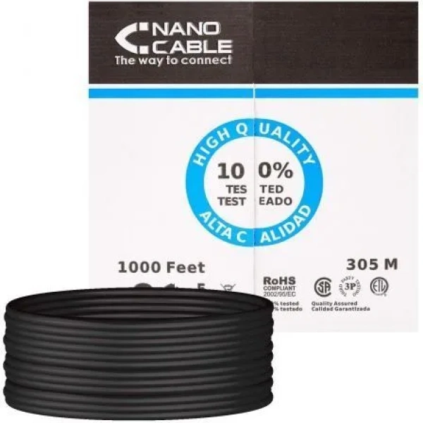 Bobina de Cable RJ45 para Exteriores UTP Nanocable 10.20.0504-EXT-BK Cat.6/ 305m/ Impermeable/ Negro - Imagen 2
