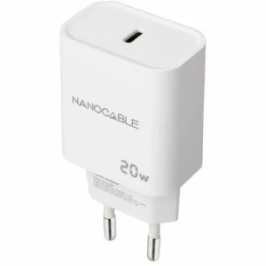 Cargador de Pared Nanocable 10.10.2005/ 1xUSB Tipo-C/ 20W/ Blanco