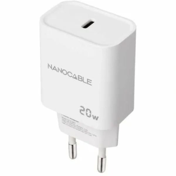 Cargador de Pared Nanocable 10.10.2005/ 1xUSB Tipo-C/ 20W/ Blanco