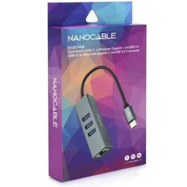 Hub USB Tipo-C Nanocable 10.03.0408/ 3xUSB/ 1xRJ45/ Gris - Imagen 3