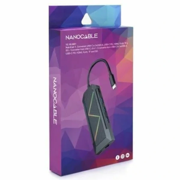 Docking USB Tipo-C Nanocable 10.16.0801/ 3xUSB/ 1xUSB Tipo-C PD/ 1xHDMI/ 1xRJ45/ 1xLector Tarjetas SD TF - Imagen 2