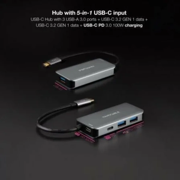 Hub USB 3.2 Gen1 Nanocable 10.16.1005/ 3xUSB/ 1xUSB Tipo-C/ 1xUSB Tipo-C PD - Imagen 3