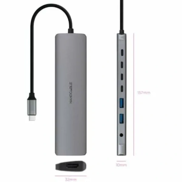 Docking Tipo-C Nanocable 10.16.4608/ 2xUSB/ 3xUSB Tipo-C/ 1xHDMI 4K/ 1xJack 3.5/ 1xUSB Tipo-C PD/ Gris - Imagen 2
