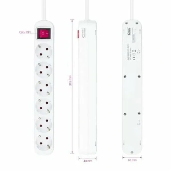 Regleta con Interruptor Nanocable 10.37.0006/ 6 Tomas de Corriente/ Cable 1.4m/ Blanca - Imagen 3