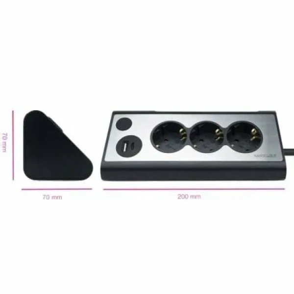 Regleta con Interruptor Nanocable 10.37.0013-BK/ 3 Tomas de Corriente/ 1 USB/ 1 USB Tipo C/ Cable 1.5m/ Negro - Imagen 2