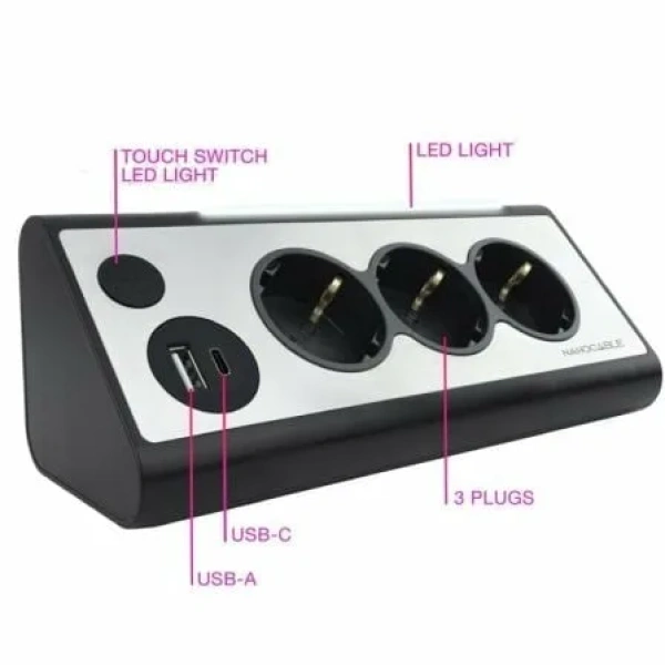 Regleta con Interruptor Nanocable 10.37.0013-BK/ 3 Tomas de Corriente/ 1 USB/ 1 USB Tipo C/ Cable 1.5m/ Negro - Imagen 3