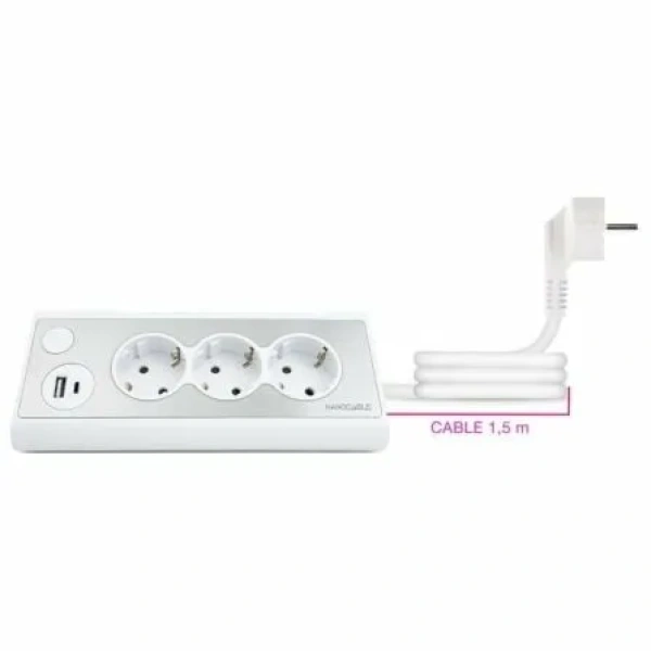 Regleta con Interruptor Nanocable 10.37.0013-W/ 3 Tomas de Corriente/ 1 USB/ 1 USB Tipo-C/ Cable 1.5m/ Blanca - Imagen 2