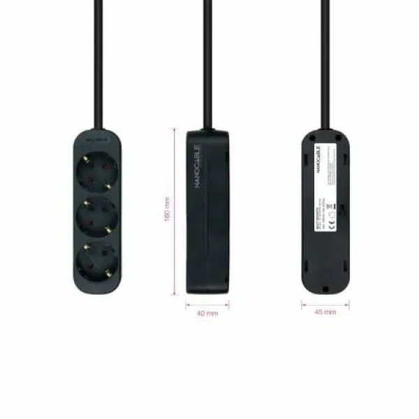 Regleta Nanocable 10.38.0003-NS-BK/ 3 Tomas de Corriente/ Cable 1.4m/ Negra - Imagen 3