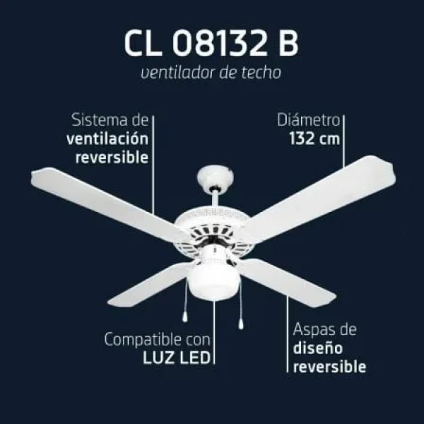 Ventilador de Techo Orbegozo CL 08132 B/ 60W/ 4 Aspas 132cm/ 3 velocidades - Imagen 3
