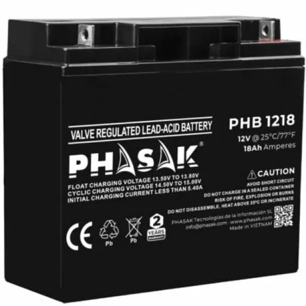 Batería Phasak PHB 1218 compatible con SAI/UPS PHASAK según especificaciones