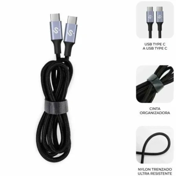 Cable USB 2.0 Tipo-C Subblim Plus/ USB Tipo-C Macho - USB Tipo-C Macho/ Hasta 100W/ 480Mbps/ 2m/ Negro - Imagen 2