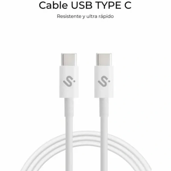 Cable USB 2.0 Tipo-C Subblim Cable Plus/ USB Tipo-C Macho - USB Tipo-C Macho/ Hasta 100W/ 480Mbps/ 1m/ Blanco - Imagen 3