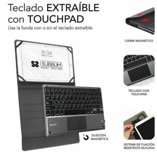Funda con Teclado Subblim Keytab Pro Bluetooth Touchpad para Tablets de 10.1"-10.8"/ Negra - Imagen 3