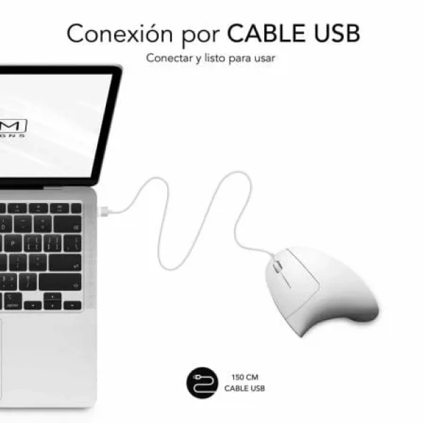 Ratón Vertical Subblim Glide Vertical Ergo Wired/ Hasta 1600 DPI/ Blanco - Imagen 2