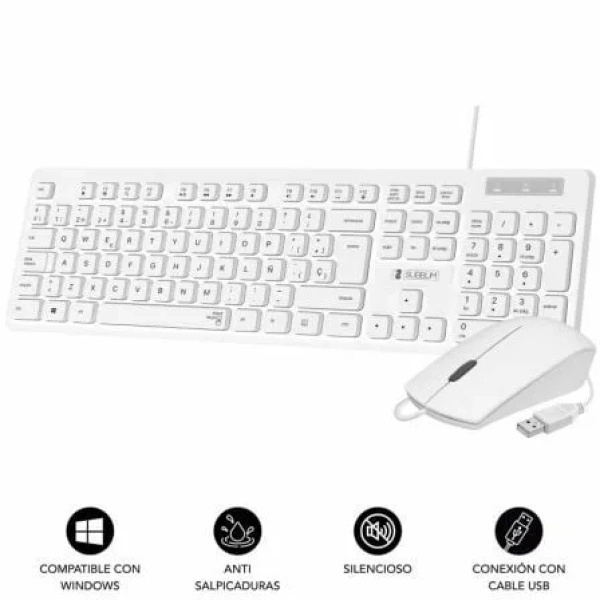 Teclado y Ratón Subblim Combo Business Slim Silencioso/ Blanco