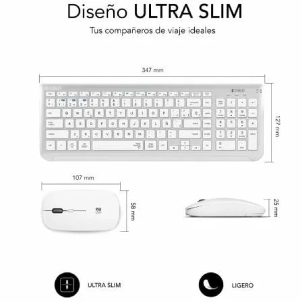 Teclado y Ratón Inalámbrico Subblim Combo Dual Prestige Extendido/ Blanco y Plata - Imagen 2