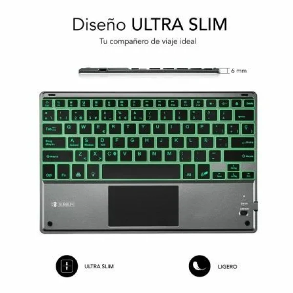 Teclado Compacto Inalámbrico por Bluetooth Subblim Touchpad Smart Blacklit/ Gris - Imagen 3