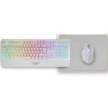 Pack Gaming Mars Gaming MCP124/ Teclado H-MECH + Ratón Óptico + Alfombrilla/ Blanco