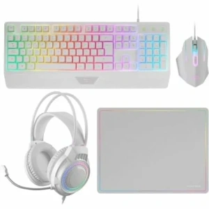 Pack Gaming Mars Gaming MCP124PROWES/ Teclado + Ratón Óptico + Auriculares + Alfombrilla/ Blanco