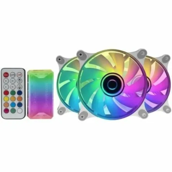 Pack 3 Ventiladores Mars Gaming MF-3DKITW/ 12cm + HUB + Mando a Distancia/ ARGB/ Blanco - Imagen 2