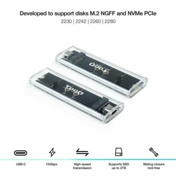 Caja Externa para Disco SSD M.2 NVMe TooQ TQE-2200/ USB 3.2/ Sin tornillos - Imagen 2