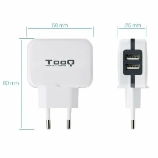 Cargador de Pared TooQ TQWC-1S02WT/ 2xUSB/ 17W - Imagen 2