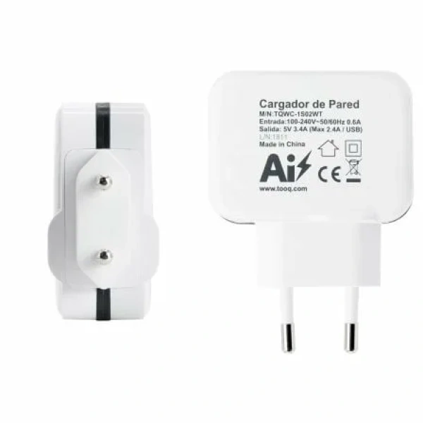 Cargador de Pared TooQ TQWC-1S02WT/ 2xUSB/ 17W - Imagen 3