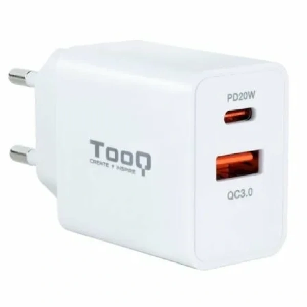 Cargador de Pared TooQ TQWC-2SC04WT/ 1xUSB Tipo-C/ 1xUSB/ 20W