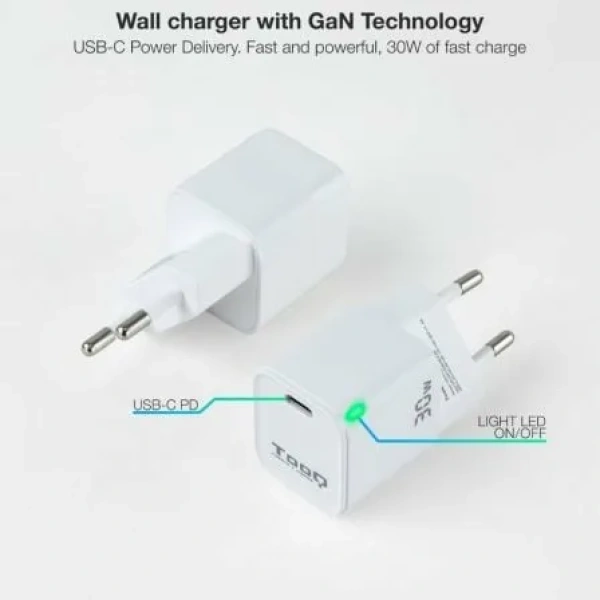 Cargador de Pared GaN TooQ TQWC-GANPD30WT/ 1xUSB Tipo-C/ 30W - Imagen 2