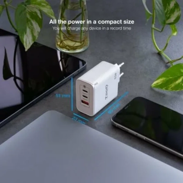 Cargador de Pared GaN TooQ TQWC-GANQC2PD65WT/ 2xUSB Tipo-C/ 1xUSB/ 65W - Imagen 3