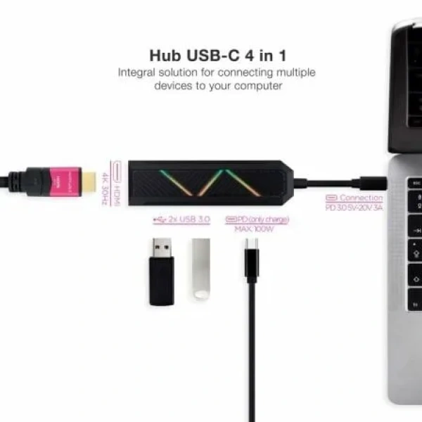Docking USB Tipo-C Nanocable 10.16.0401/ 2xUSB/ 1xUSB Tipo-C PD/ 1xHDMI 2.0 - Imagen 2