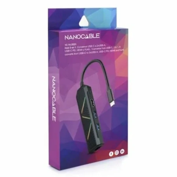 Docking USB Tipo-C Nanocable 10.16.0501/ 2xUSB/ 1xUSB Tipo-C PD/ 1xHDMI/ 1xRJ45/ Negro - Imagen 2