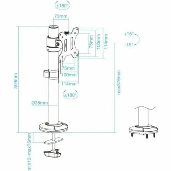 Soporte de Mesa para Monitor TooQ DB1131TN-B/ Giratorio/ Inclinable/ hasta 8kg - Imagen 3