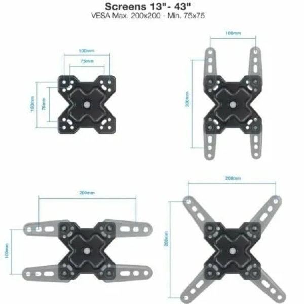 Soporte de Pared Extensible/ Giratorio/ Inclinable TooQ LP1345TN-B para TV de 13-43"/ hasta 20kg - Imagen 2