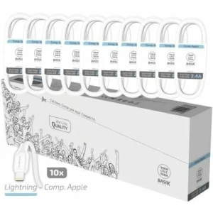 Pack 10 Cables Lightning Tech One Tech Basik TEC2952/ USB Macho - Lightning Macho/ 1m/ Blanco
