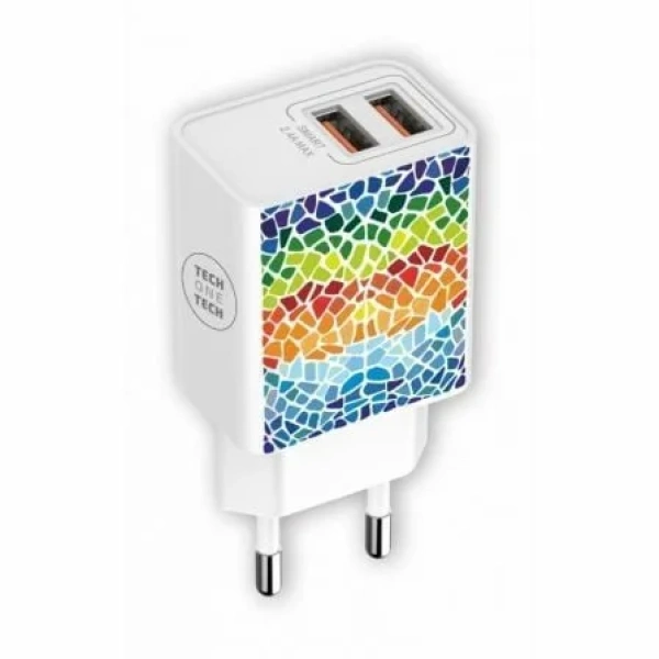 Cargador de Pared Tech One Tech Gaudi/ 2xUSB/ 12W/ Blanco