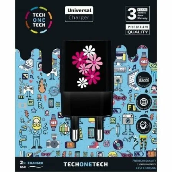 Cargador de Pared Tech One Tech Black Fower Power TEC2601/ 2xUSB/ 12W