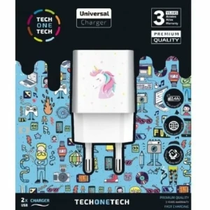 Cargador de Pared Tech One Tech Unicornio Dream/ 2xUSB/ 12W/ Blanco