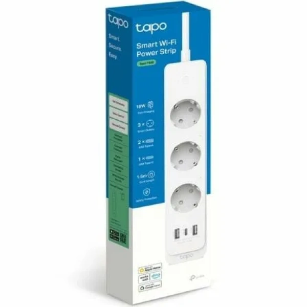 Regleta Inteligente TP-Link Tapo P300/ 3 Tomas de corriente/ 2 USB Tipo-A/ 1 USB Tipo-C/ WiFi/ Blanca - Imagen 3