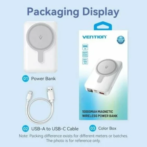 Powerbank 10000mAh Vention FHTW0/ 22.5W/ Wireless/ Blanca - Imagen 3
