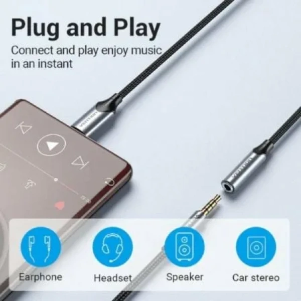 Conversor Vention BGMHF/ Jack 3.5 Hembra - USB Tipo-C Macho/ 1m/ Gris - Imagen 3