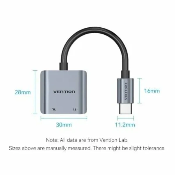 Conversor USB Tipo-C Vention BGZHA/ USB Tipo-C Macho - 2x USB Tipo-C Hembra (Audio y Carga) - Imagen 2