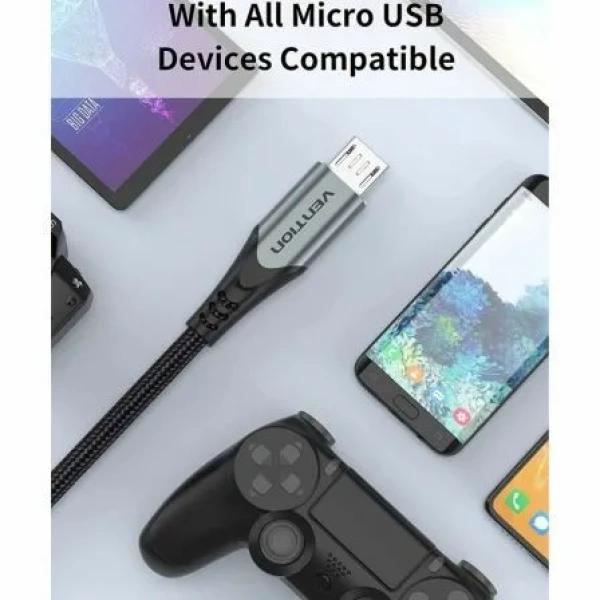 Cable USB 2.0 Vention COAHH/ microUSB Macho - USB Macho/ Hasta 60W/ 480Mbps/ 2m/ Gris - Imagen 3