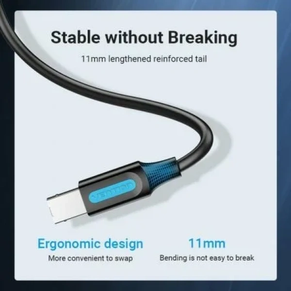 Cable USB 2.0 Impresora Vention COQBG/ USB Tipo-B Macho - USB Macho/ 480Mbps/ 1.5m/ Negro - Imagen 3