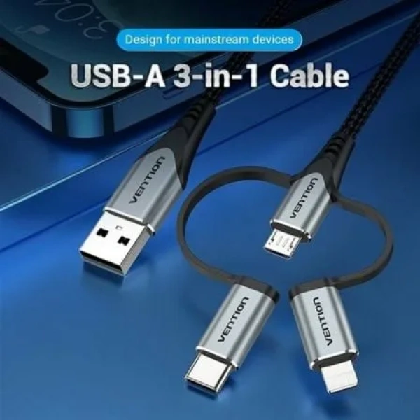 Cable USB 2.0 Tipo-C Vention CQJHF/ USB Macho/ USB Tipo-C Macho - MicroUSB Macho - Lightning Macho/ 480Mbps/ 1m/ Gris - Imagen 2