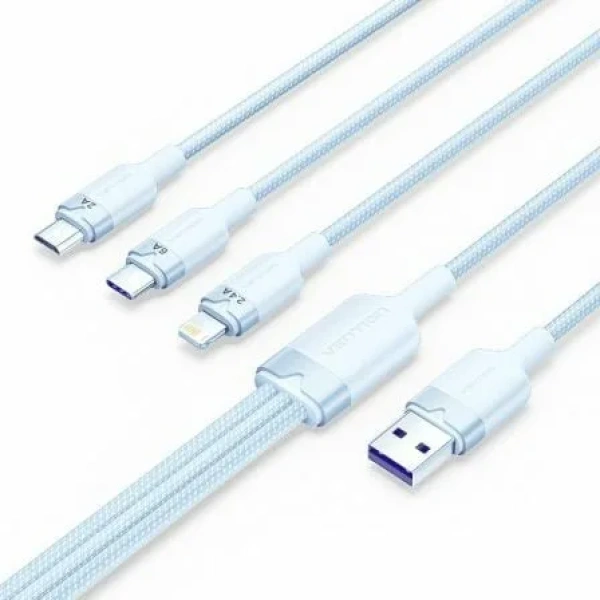 Cable USB 2.0 Lightning Vention CTRLG/ USB Macho/ USB Tipo-C Macho - MicroUSB Macho - Lightning Macho/ 1.5m/ Azul