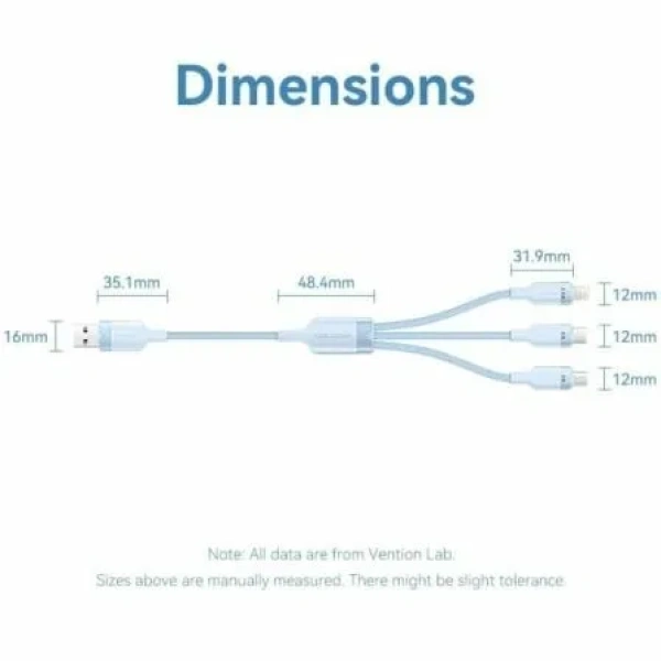 Cable USB 2.0 Lightning Vention CTRLG/ USB Macho/ USB Tipo-C Macho - MicroUSB Macho - Lightning Macho/ 1.5m/ Azul - Imagen 3